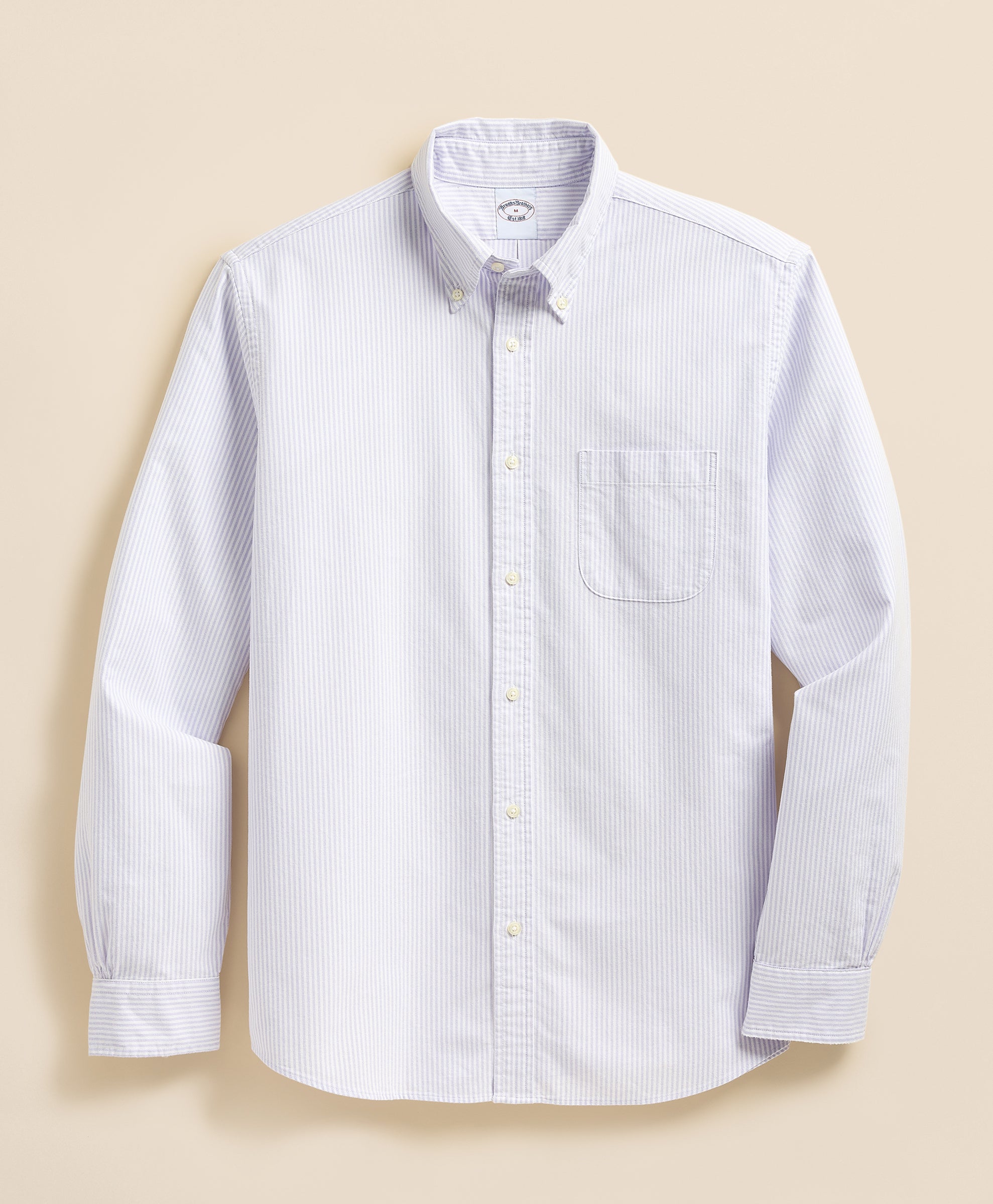 White button-up shirt with blue stripes