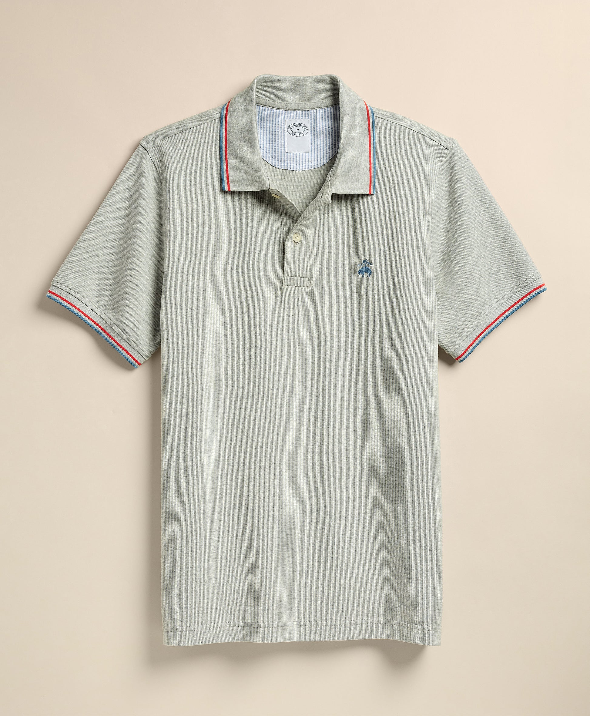 Gray polo shirt with striped collar
