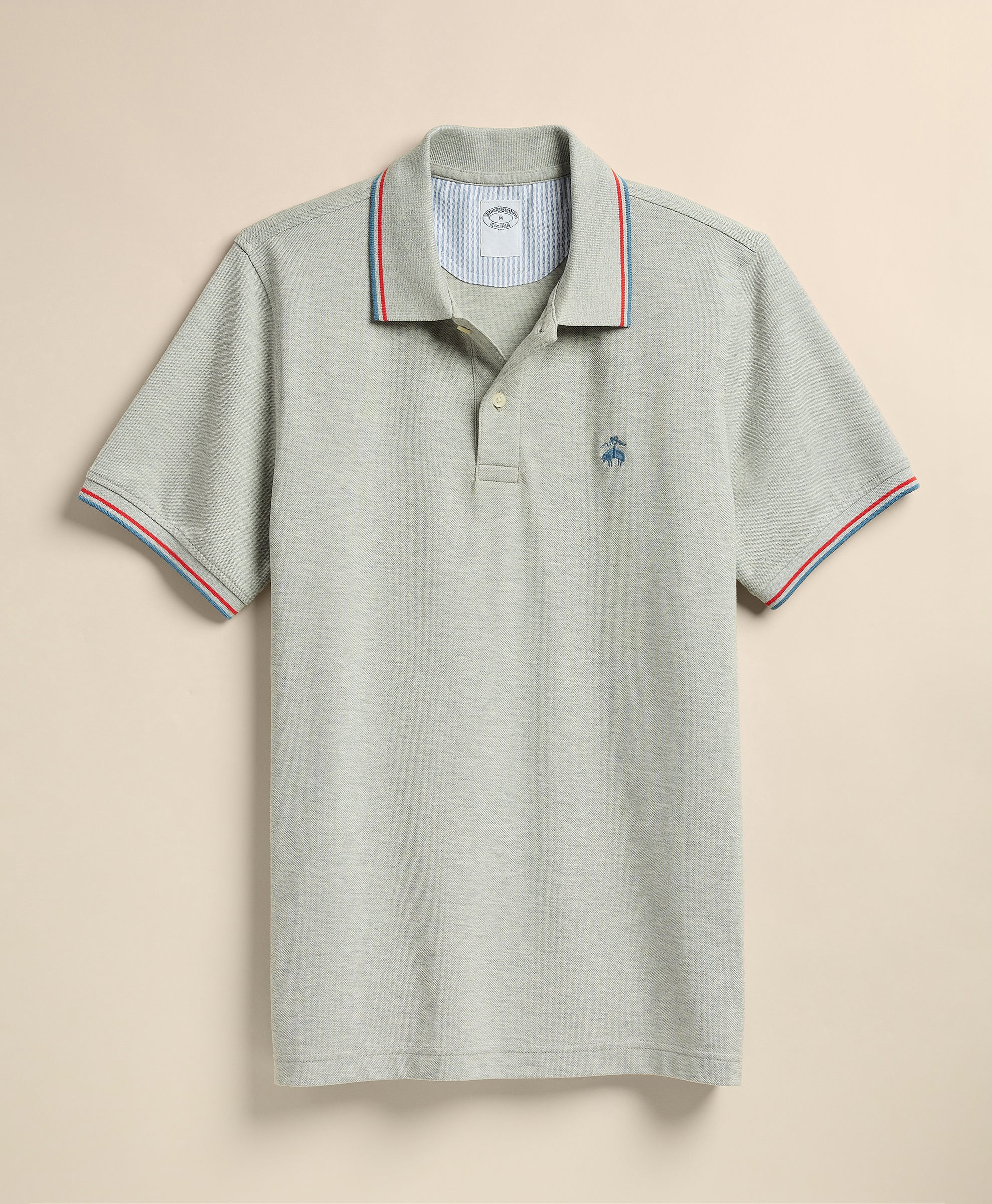 Gray polo shirt with striped collar