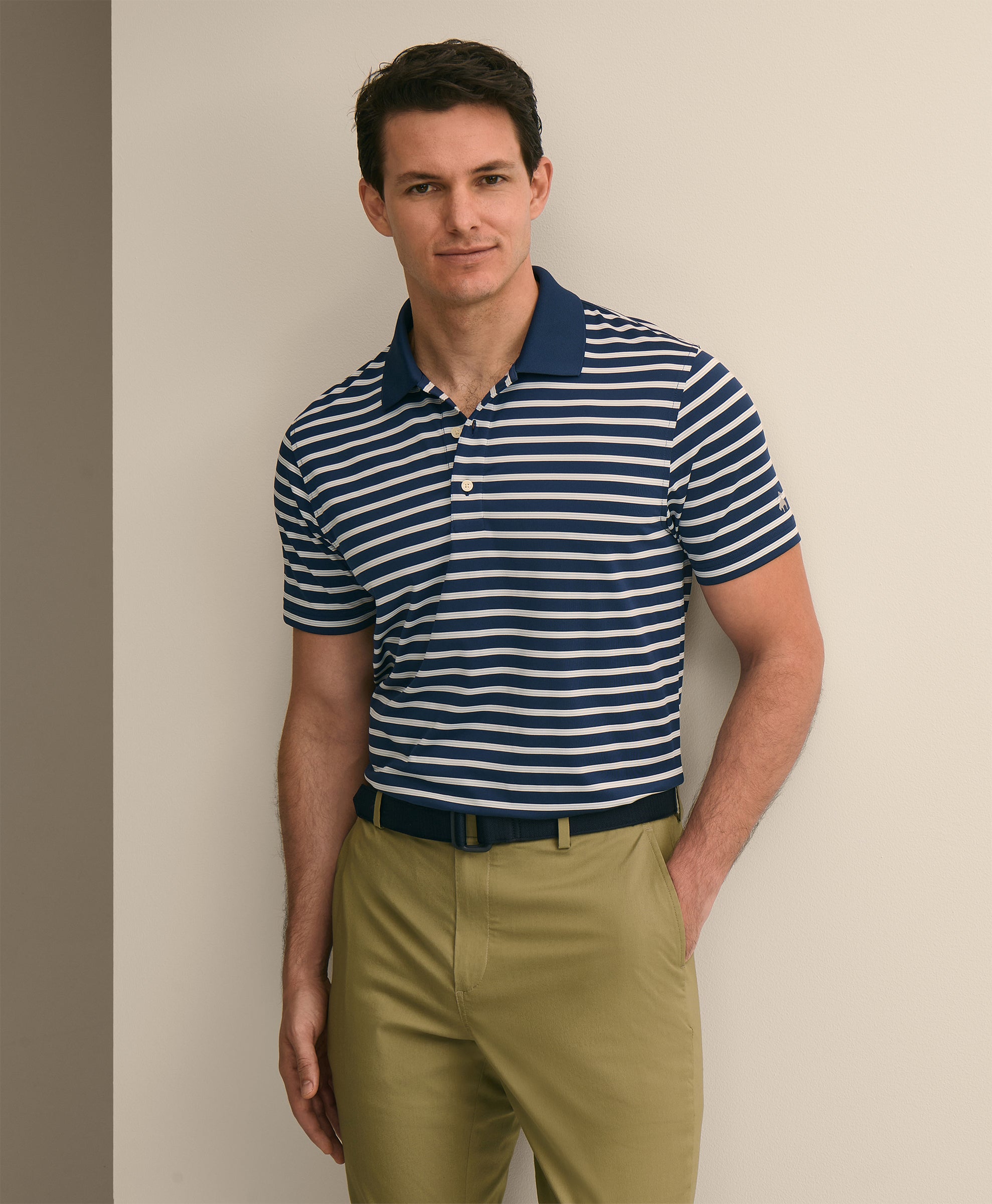 เสื้อโปโล Performance ลาย BB#2 Stripe ผ้ายืด - สีกรมท่า