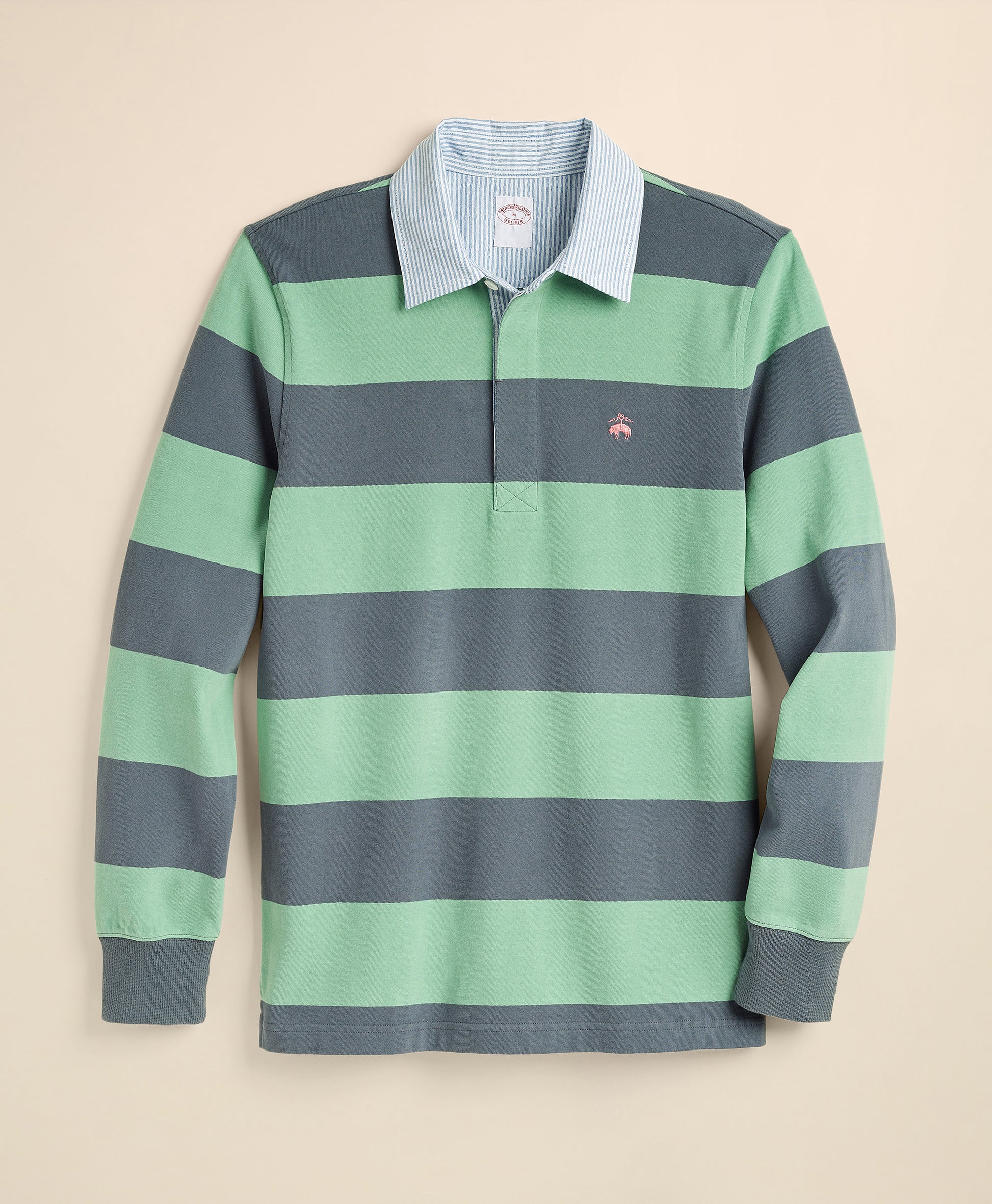 Green and gray striped long-sleeve shirt