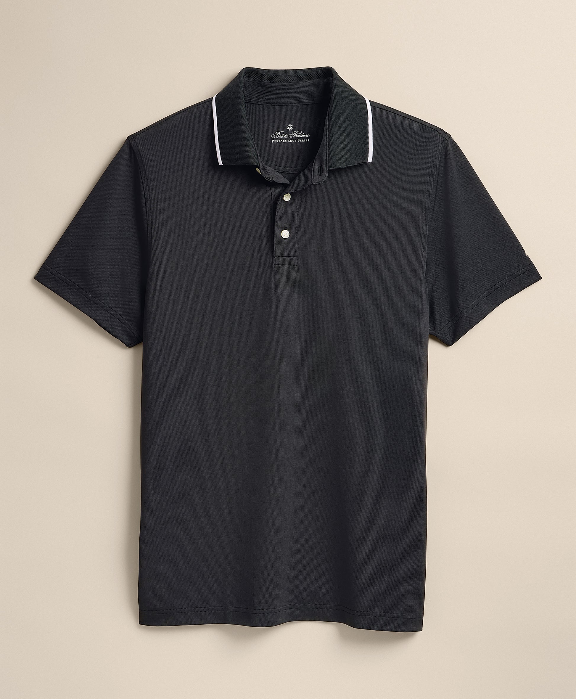Black polo shirt with white trim