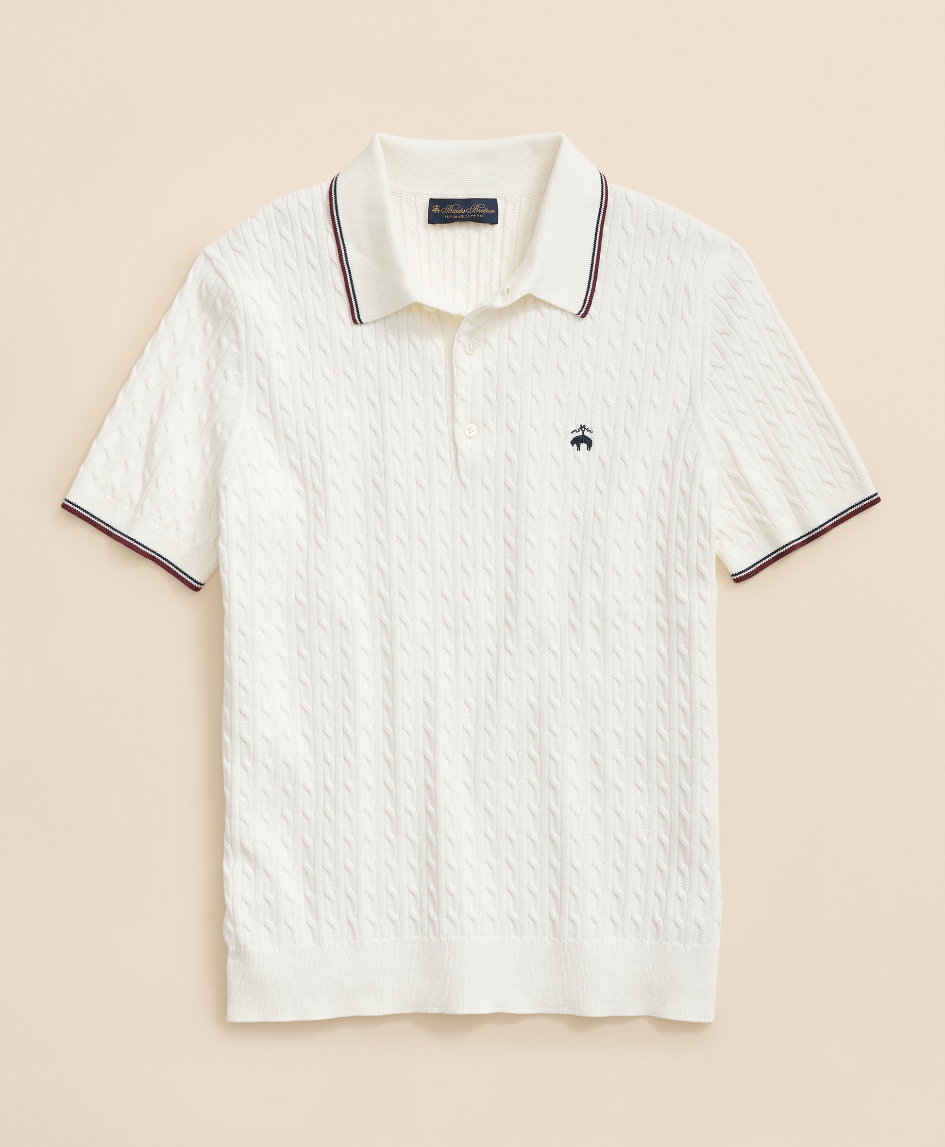 White textured polo shirt with black trim