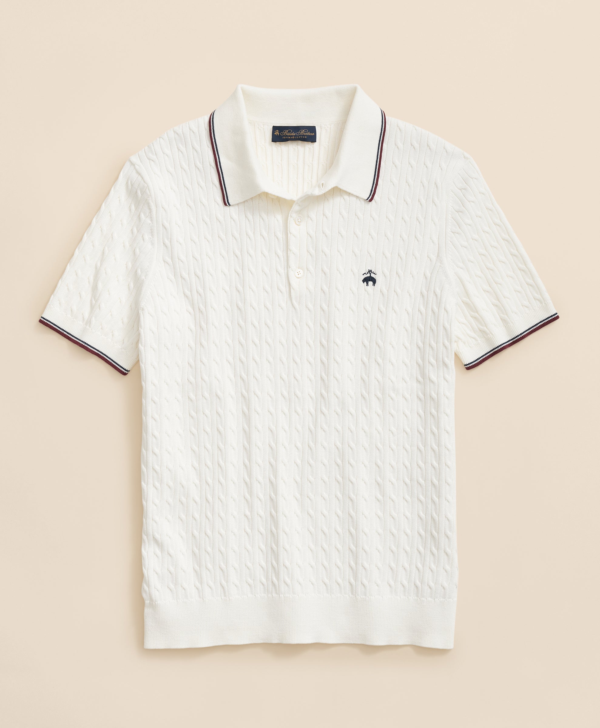 White textured polo shirt with black trim