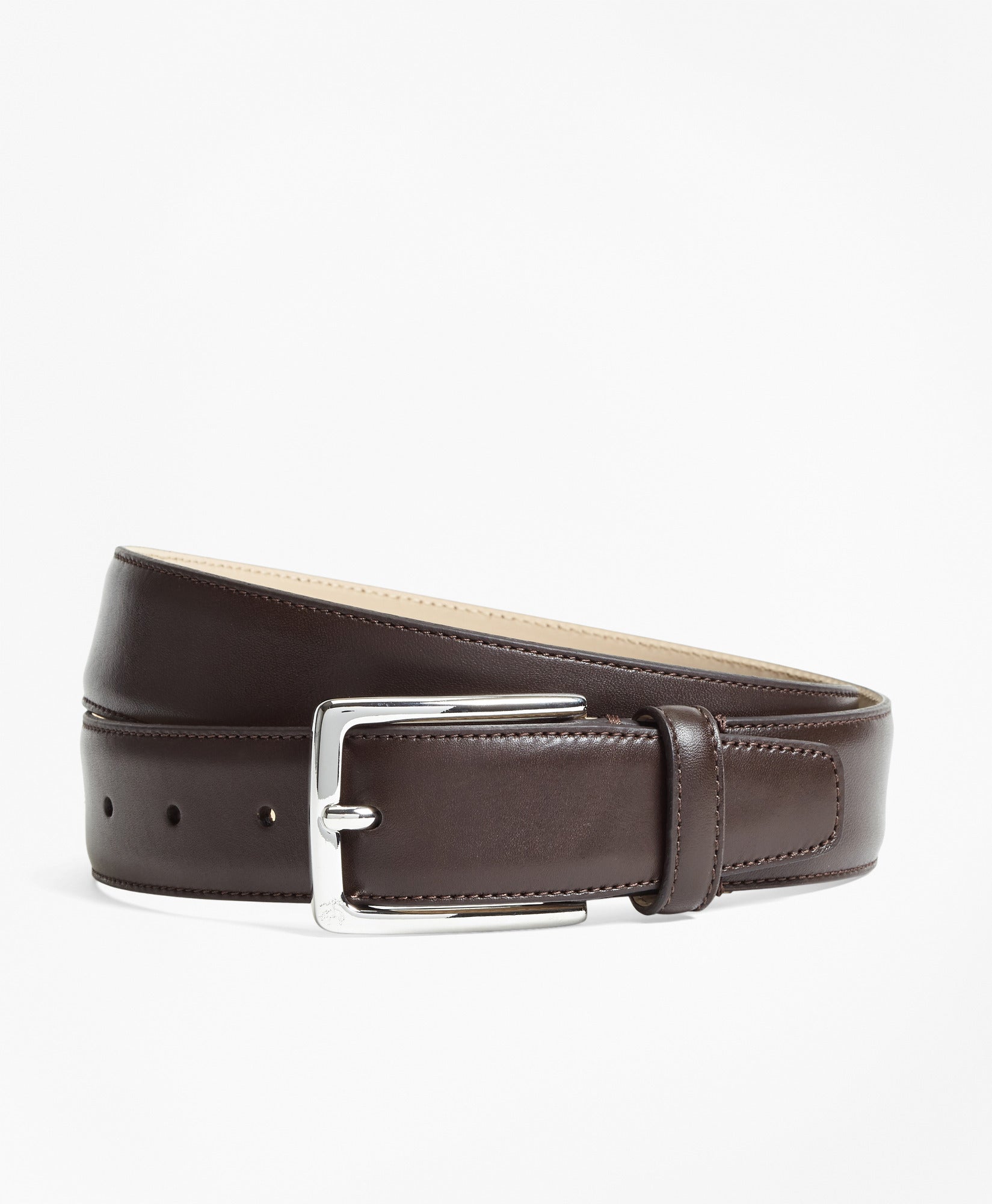 Brown leather belt with a silver buckle