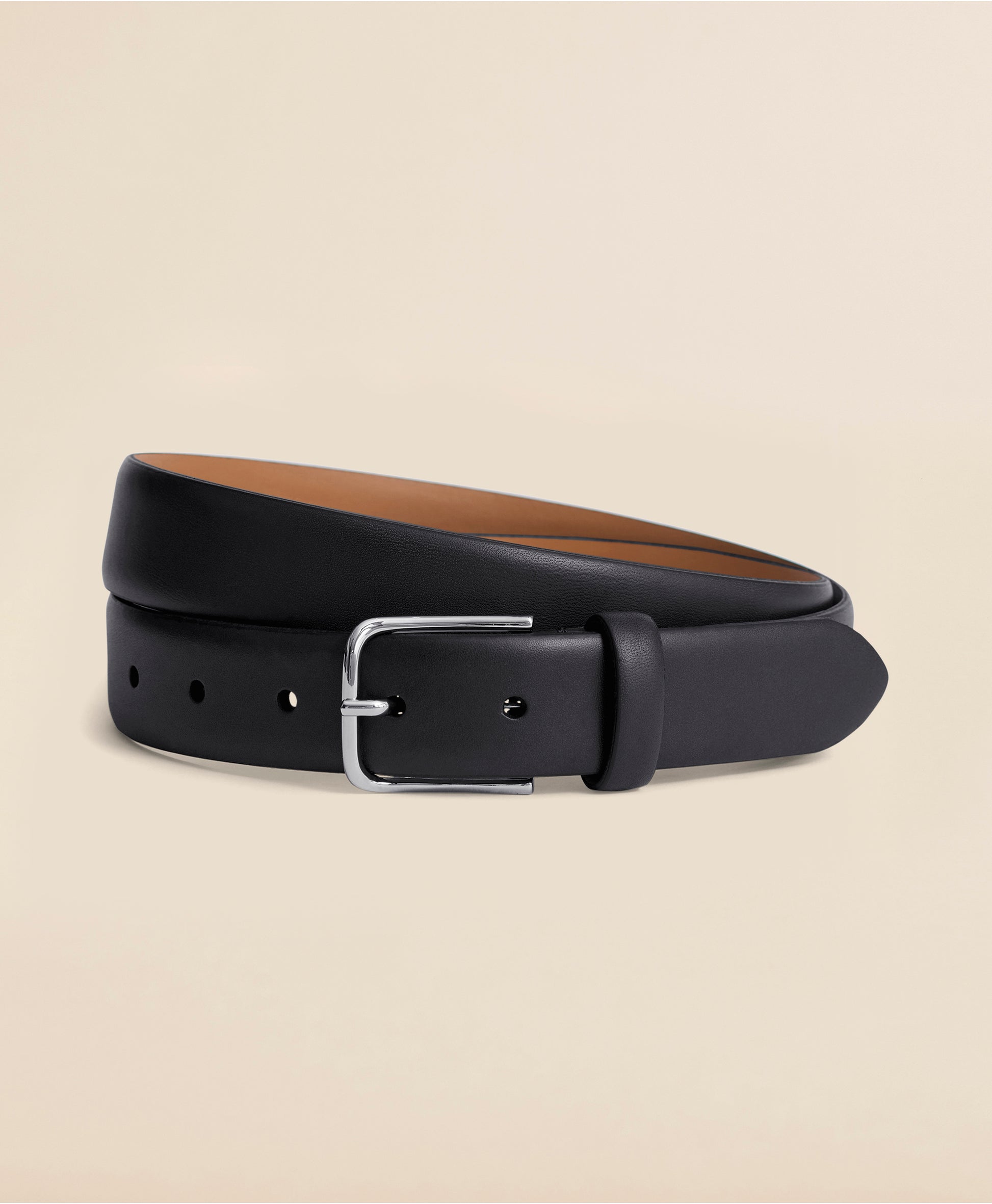 Black leather belt with a silver buckle