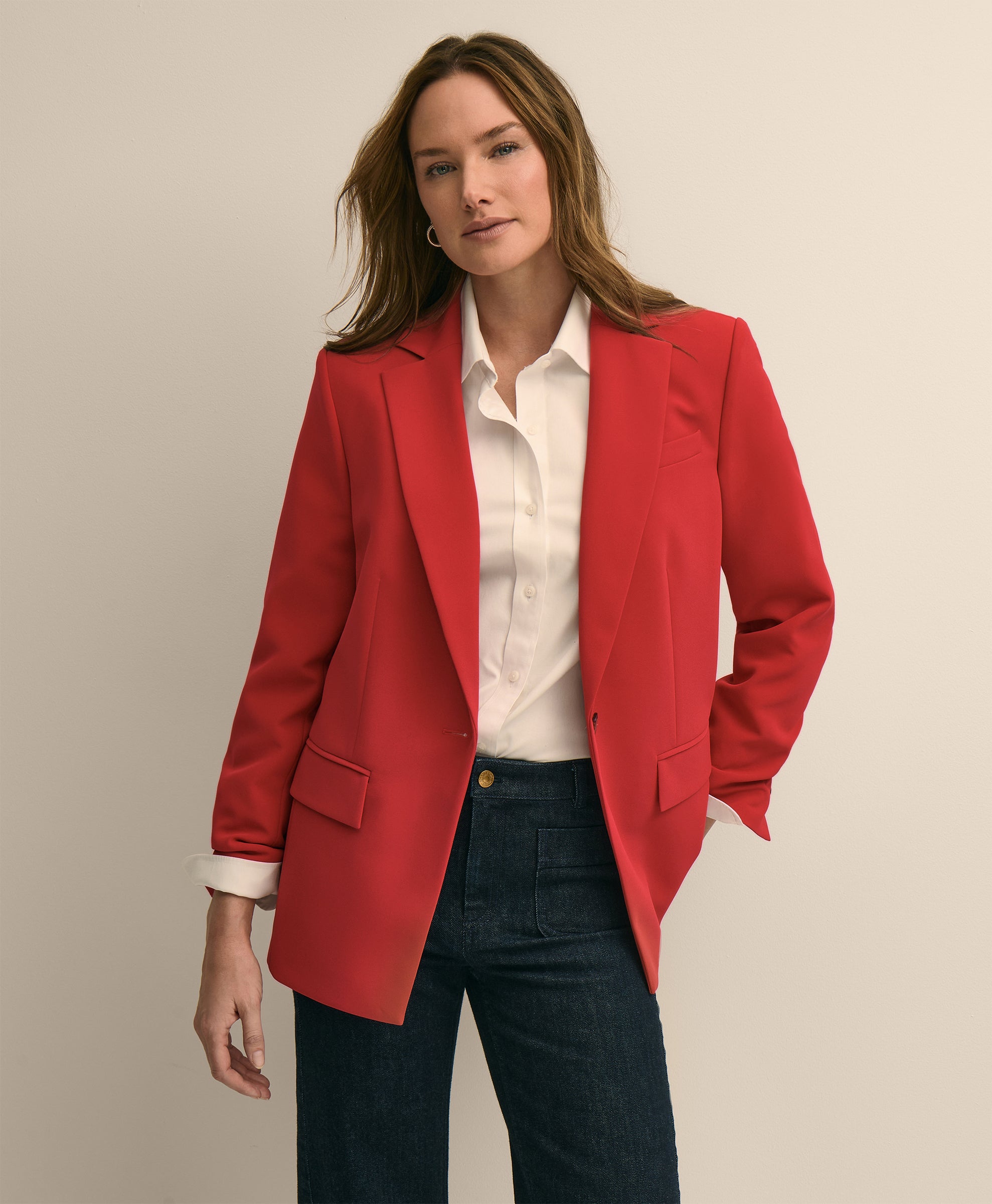 Crepe Relaxed-Fit Jacket - Red Blazer