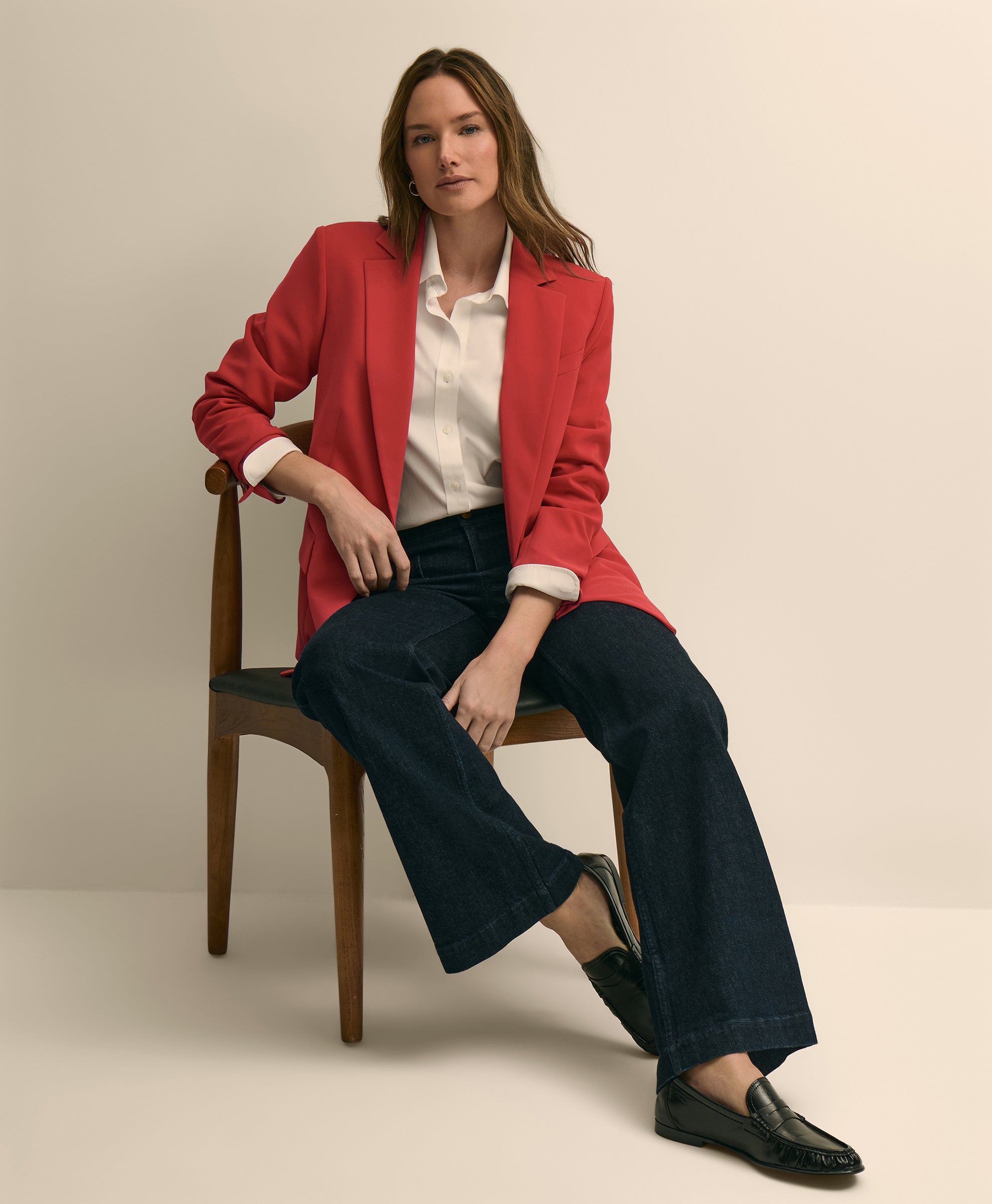 Crepe Relaxed-Fit Jacket - Red Blazer
