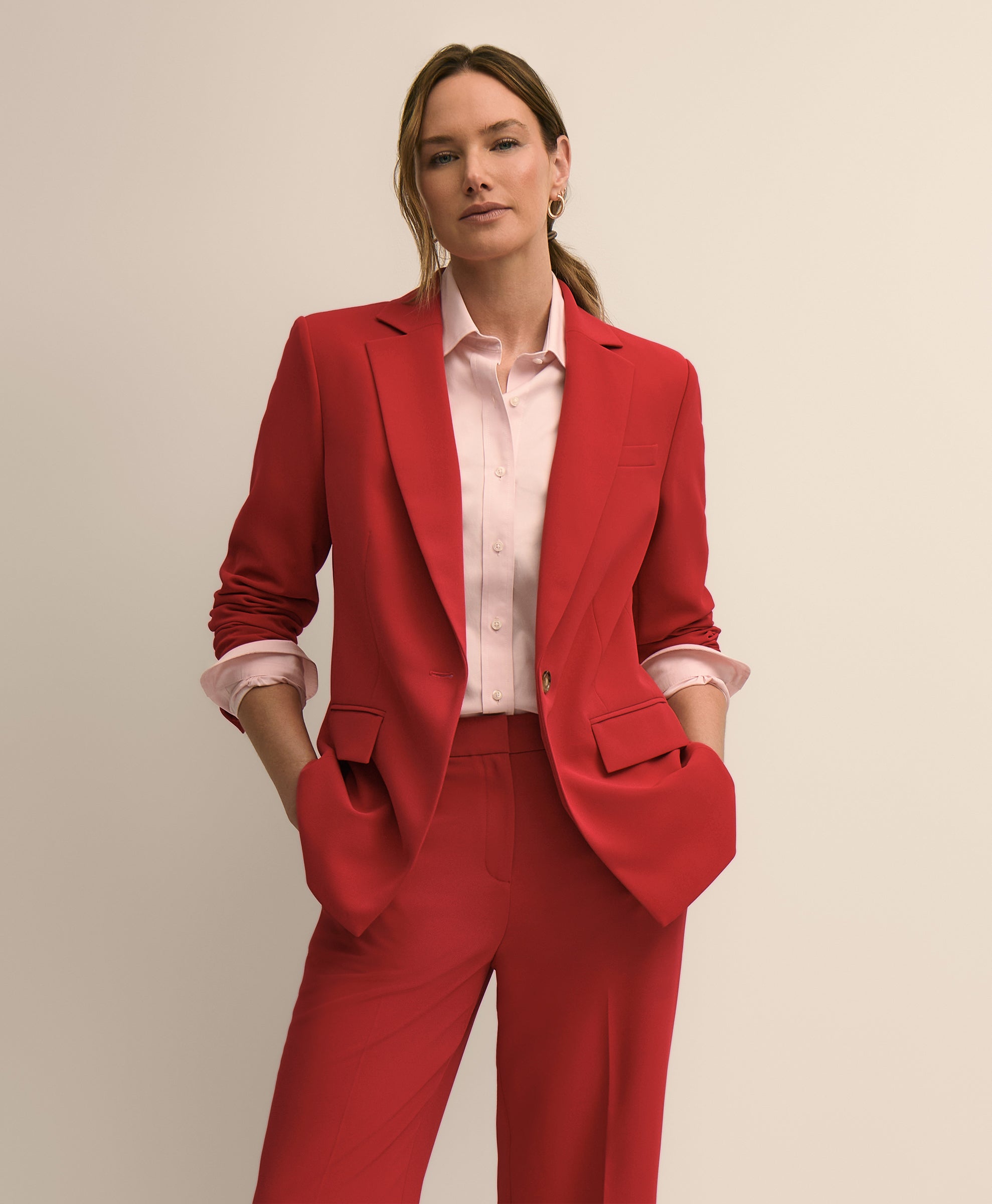 Crepe Relaxed-Fit Jacket - Red Blazer